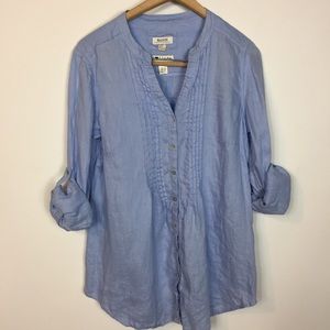 Anthropologie Malvin Blue Linen Buttoned Top